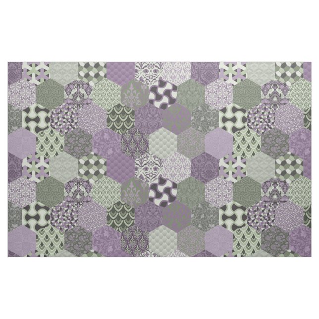 Tecido Lavanda e Sage de Hexágonos de Patches (Fat Quarter)