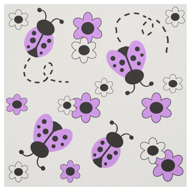 Tecido Lavanda Purple Ladybug Lady Bug Floral Fllowers (Modelo)