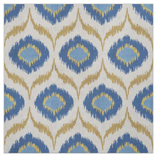 Tecido Legal padrão tribal de ouro e ikat azul