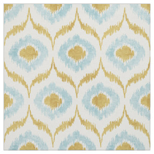 Tecido Legal turquesa e padrão tribal de ouro ikat