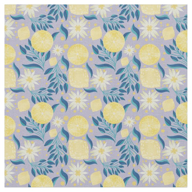 Tecido Lemon Citrus Periwinkle Floral (Detalhe)