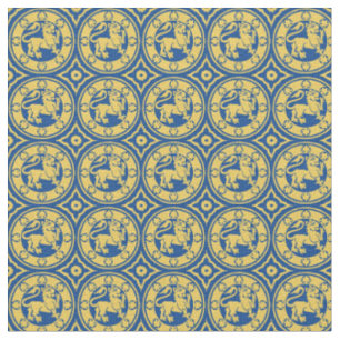Tecido Leões medievais, Amarelo em azul