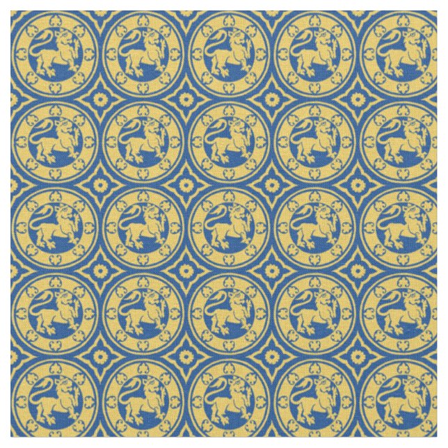 Tecido Leões medievais, Amarelo em azul (Detalhe)