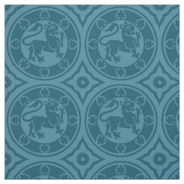 Tecido Leões Medievais, Azul Peacock