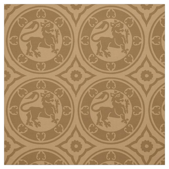 Tecido Leões Medievais, Caramelo Queimado (Modelo)