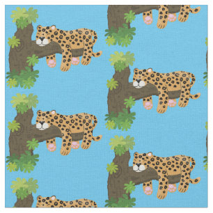 Tecido Leopardo bonito dormindo em desenho animado de árv
