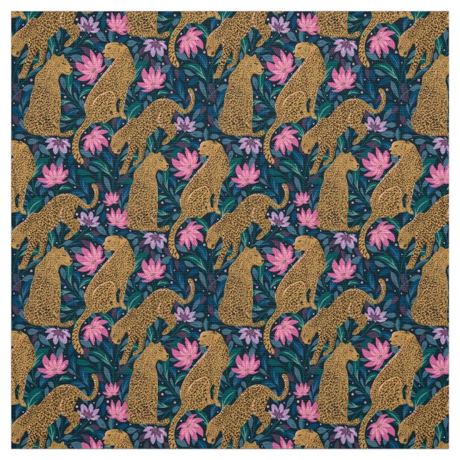 Tecido Leopardos na selva, flores e animais selvagens (Modelo)