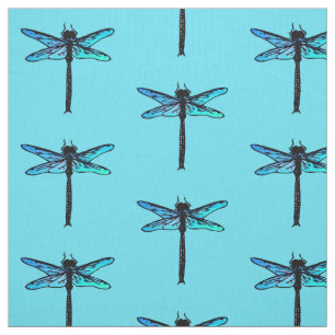 Tecido Libélula japonesa do vintage, azul de turquesa