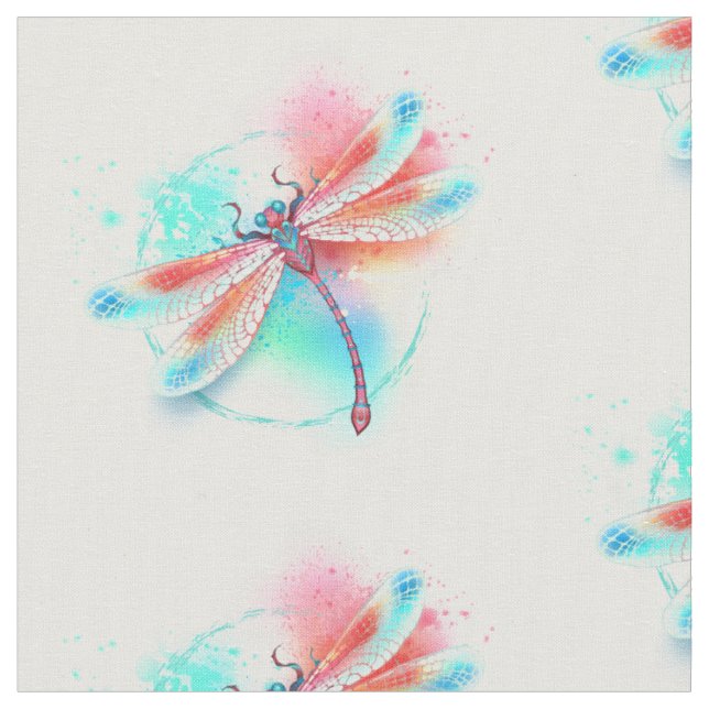 Tecido libélula vermelha sobre fundo de aquarela (Detalhe)
