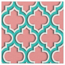 Light Coral, Teal Marroquino Quatrefoil #5DS