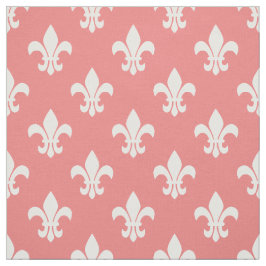 Tecido LIght Coral, White Fleur De Lis Pattern
