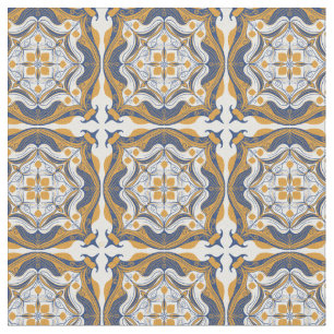 Tecido Limão branco azul mediterrânico