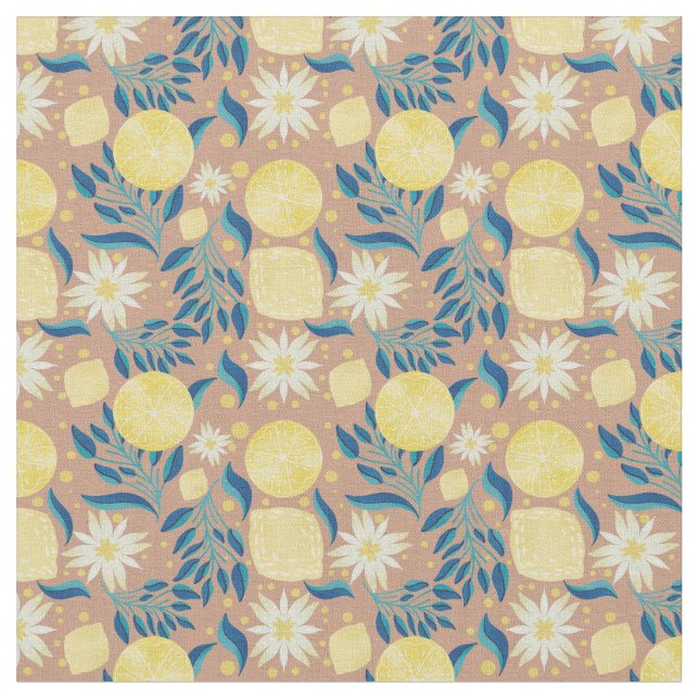 Tecido Limão Citrus Floral Peach (Detalhe)