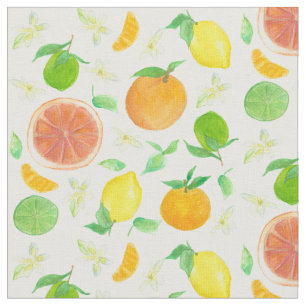 Tecido Limões Laranjas Toranjas Citrinas Fruta Aquarela