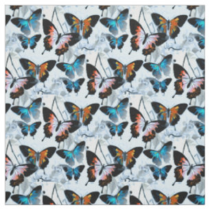 Tecido Linda Arte de Borboleta Morpho em Aquarela