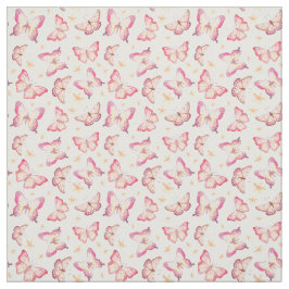 Tecido Linda borboleta rosa e flor amarela