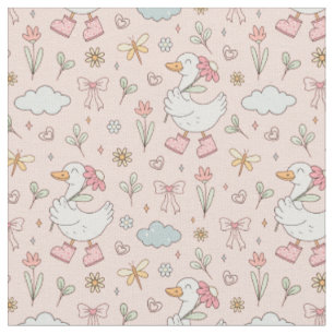 Tecido Lindo e Divertido Padrão de Ganso Floral Bobo de P