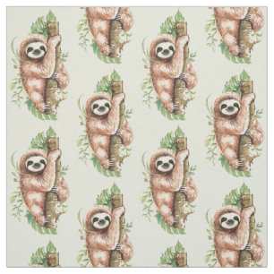 Tecido Lindo Preguiça Aquarela & Folhas Tropicais