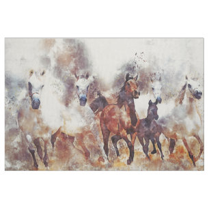 Tecido Linen de Arte Ocidental de Cavalos Selvagens