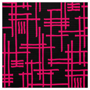 Tecido Linhas Abstratas 120923 - Neon Vermelho sobre Pret
