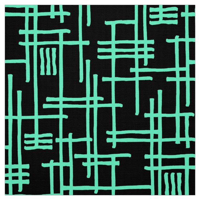 Tecido Linhas Abstratas 120923 - Turquesa sobre Preto (Modelo)