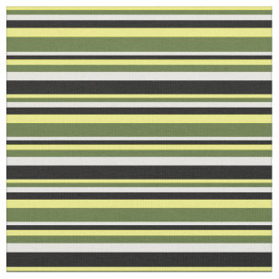 Tecido Linhas Amarelo, Verde Oleícola Escuro, Branco e Pr