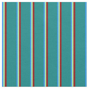 Tecido Linhas Azul, Verde, Vermelho Escuro e Teal
