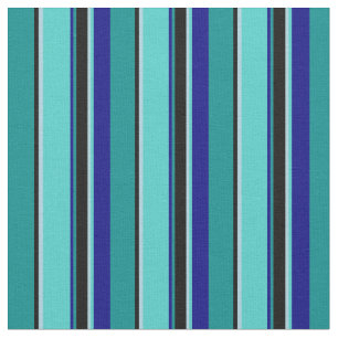 Tecido Linhas Ciano, Preto, Azul Claro, Turquesa e Azul