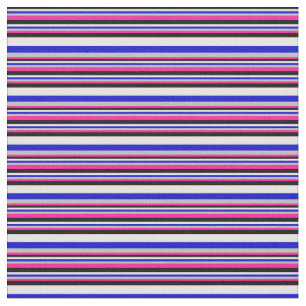 Tecido Linhas Rosa Profundo, Cinzas, Azul, Branco e Preto