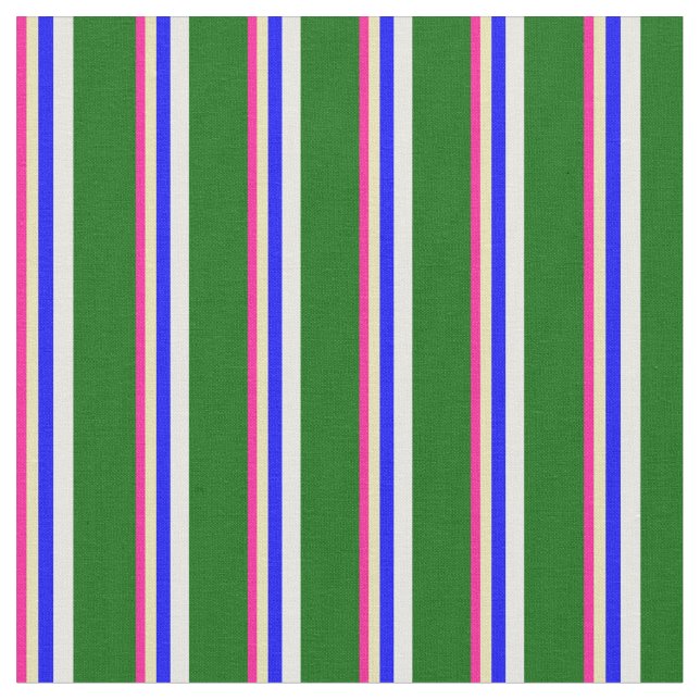 Tecido Linhas Verdes Profundas, Rosa, Azul, Branco e Escu (Detalhe)
