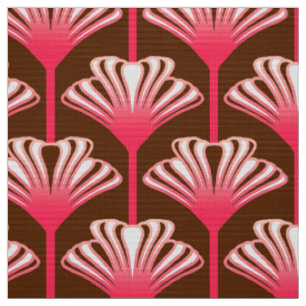 Tecido Lírio do art deco, Brown escuro e rosa do coral