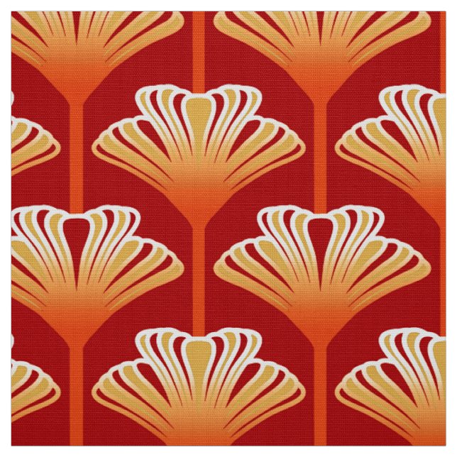 Tecido Lírio do art deco, laranja da tangerina e ouro (Modelo)