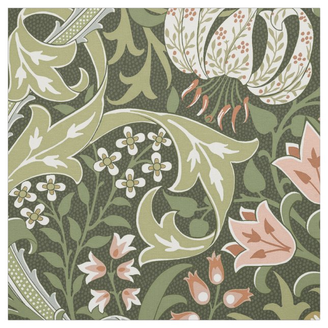 Tecido Lírio Dourado Floresta Verde William Morris (Modelo)
