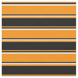 Tecido Listras cor de laranja escuro, preto e branco