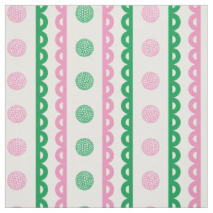 Tecido Listras Golf Scalloped Preppy - Rosa & Verde
