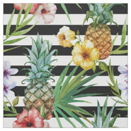 Tecido Listras tropicais do preto da flor do abacaxi da