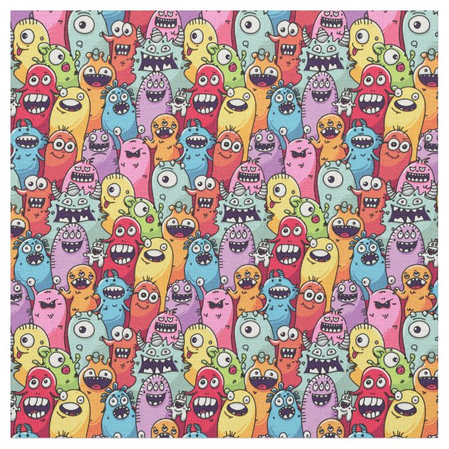 Tecido  Little monsters kids nursery funny faces  (Detalhe)