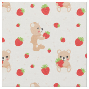Tecido Little teddy bear with strawberry