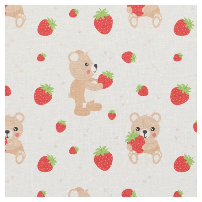Tecido Little teddy bear with strawberry (Detalhe)