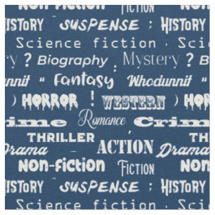 Tecido Livro Genres Tipografia Bibliotecário Azul Branco