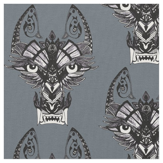 Tecido Lobo tribal cinzento (Detalhe)