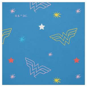 Tecido Logotipo da Mulher-Maravilha e Estrelas Padrão Azu