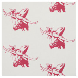 Tecido Longhorn Steer Head Com Cowboy Texas Red