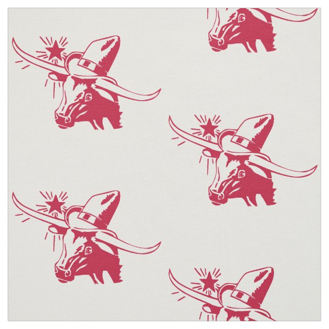 Tecido Longhorn Steer Head Com Cowboy Texas Red (Modelo)