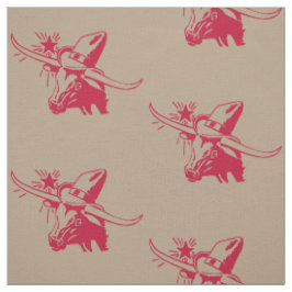 Tecido Longhorn Steer Head Com Cowboy Texas Red