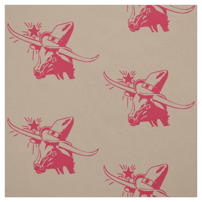 Tecido Longhorn Steer Head Com Cowboy Texas Red (Modelo)