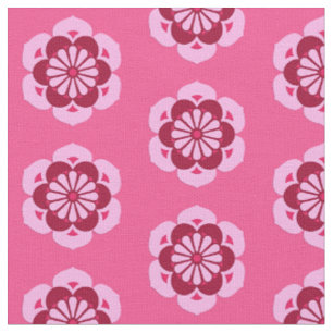 Tecido Lotus Flower Impressão, Fuchsia Pink e Burgundy