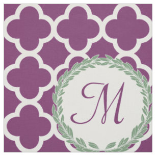 Tecido Louro verde roxo Quatrefoil da letra do monograma