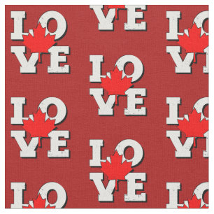 Tecido LOVE Maple Leaf Canada White on Red