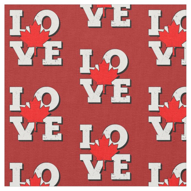 Tecido LOVE Maple Leaf Canada White on Red (Detalhe)